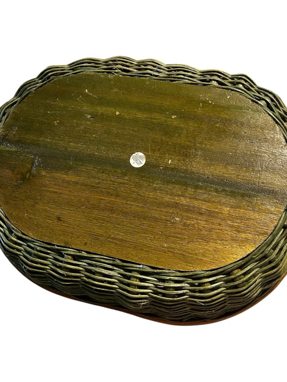 Woven Wooden Serving Basket - Brown & Olive Green - Picture 3 of 8